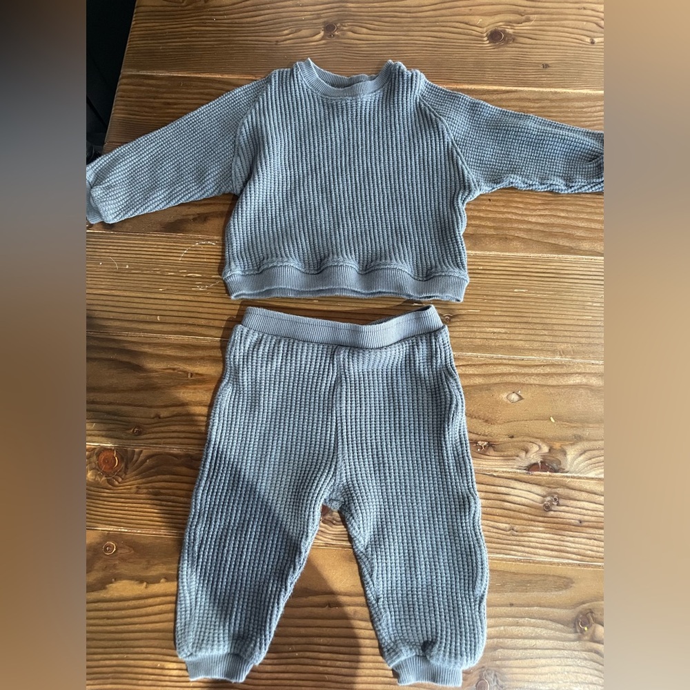 Zara Waffle Knit Two-Piece Set - Gray